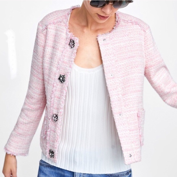 zara tweed jacket pink